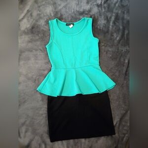 FRENCH ATMOSPHERE * TEAL & BLACK SLEEVELESS DRESS * SIZE S * STRETCHY